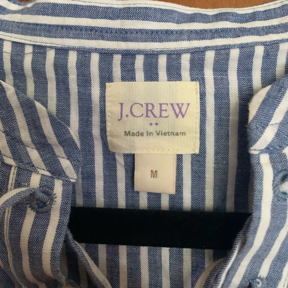 J. Crew Striped Lace-Up Long Sleeve Blouse Blue White Casual Linen Blend Sz M - Picture 4 of 6